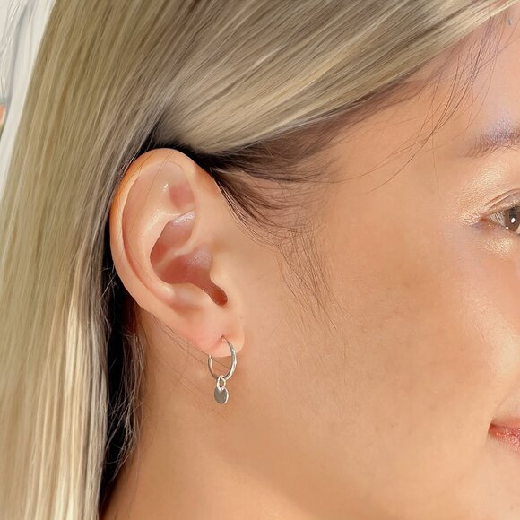 925 Sterling Silver Mini Disc Hoop Earrings,16mm by 1.2mm, Everyday Hinged Hoops - Picture 2 of 5